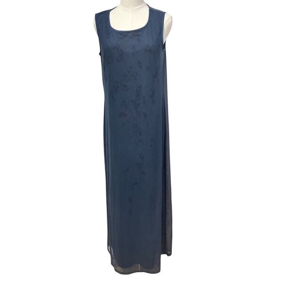 Vintage Tyler Boe Maxi Sheath Dress‎ Womens M Blue Floral Mesh Spring Summer - Picture 1 of 14